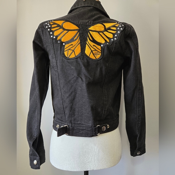 VALFRE Black Denim Jacket with Butterfly Back. Size Small - Picture 8 of 16